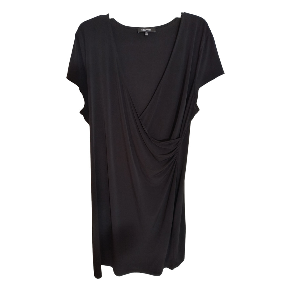 Nine West Stretch Knit Dress Women's Size XXL Black Short  Sleeve Knee Length